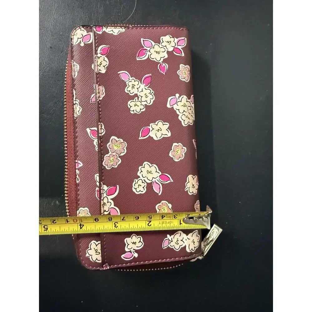Kate Spade New York Frosted Floral Deep Berry Continental Zip Wallet